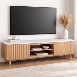 Attalla White Marble Top TV Stand With 2 Doors In Natural