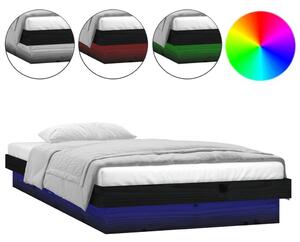 LED Bed Frame Black 90x190 cm Single Solid Wood