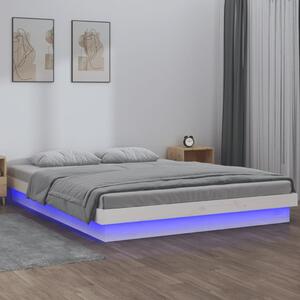 LED Bed Frame White 150x200 cm King Size Solid Wood