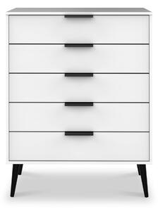 Asher White Wooden 5 Drawer Chest with Black Legs | Roseland Furniture