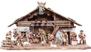 Wooden nativity scene H.K. with 17 figures