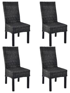 Dining Chairs 4 pcs Black Kubu Rattan and Mango Wood