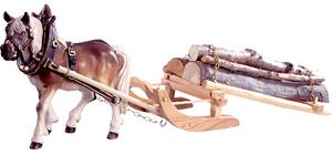 Draft horse with a wooden sleigh from lime wood