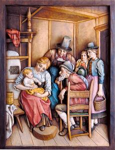 Wooden relief "At the old parents"