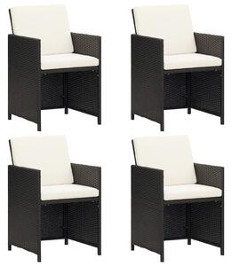Garden Dining Chairs with Cushions 4 pcs Black Poly Rattan