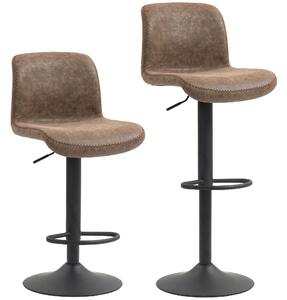 HOMCOM Bar Stools Set of 2, PU Leather Barstools with Backrest and Footrest for Kitchen, Counter, Breakfast Bar, Brown