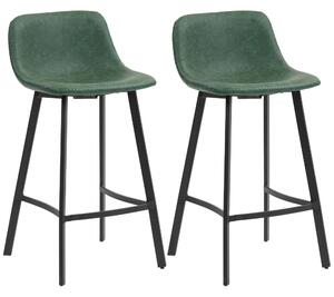 HOMCOM Bar Stools Set of 2, PU Leather Dining Stools with Backrest, Footrest, for Kitchen, Counter, Breakfast Bar, Green