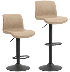 HOMCOM Bar Stools Set of 2, PU Leather Barstools with Backrest and Footrest for Kitchen, Counter, Breakfast Bar, Light Brown