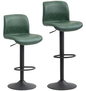 HOMCOM Bar Stools Set of 2, PU Leather Barstools with Backrest and Footrest for Kitchen, Counter, Breakfast Bar, Green