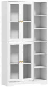 HOMCOM Glass Door Cabinet Adjustable Shelf with Large Storage Multi Storage for Kitchen White Wood Effect Aosom UK