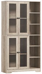 HOMCOM Multi-Storage Kitchen Cabinet, with Glass Doors - Grey Wood-Effect