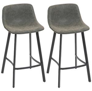 HOMCOM Bar Stools Set of 2, PU Leather Dining Stools with Backrest, Footrest, for Kitchen, Counter, Breakfast Bar, Grey