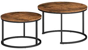 HOMCOM Coffee Table Set of 2, Round Nest of Tables with Metal Frame, Modern Side Tables for Living Room, Rustic Brown
