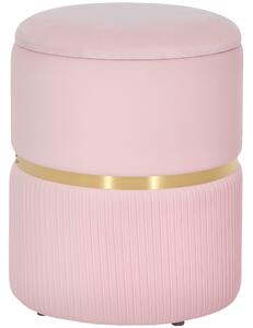 HOMCOM Velvet-Feel Storage Ottoman - Pink
