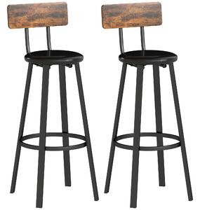 HOMCOM Upholstered Bar Stools Set of 2 with Backrest and Footrest - Rustic Brown and Black