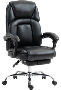 HOMCOM Faux Leather Reclining Office Chair, with Footrest - Black