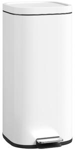 HOMCOM 30L Kitchen Bin, Compact Pedal Bin with Soft-Close and Stay-Open Lid, Removable Bucket for Kitchen, Home, Office, White