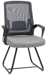 HOMCOM Desk Chair No Wheels, Office Chair with Mesh Back, Lumbar Support, Metal Base for Waiting Room, Conference Room, Dark Grey