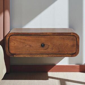 Solid Mango Wood Wall-Mounted Bedside Table with Drawer and Durable Space-Saving Construction, Desk for Bedroom, 32L x 45W x 15H cm, Brown Aosom UK