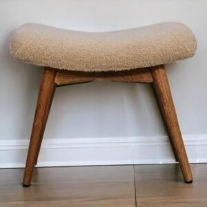 Solid Wood Bouclé Curved Bench with Upholstered Seat, Handcrafted Sustainable Construction, Stool for Bedroom, 40L x 63W x 52H cm, Brown Aosom UK