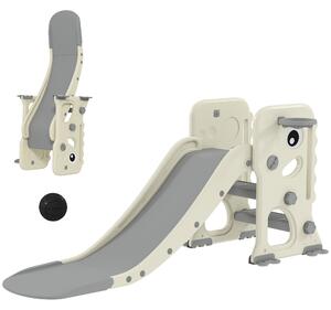AIYAPLAY 3 in 1 Kids Slide with Climber, Basketball Hoop and Ball, Foldable Indoor Toddler Slide for Ages 2-5, Cream White