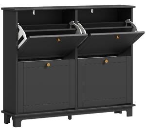 HOMCOM Narrow Shoe Storage Cabinet, Slim Shoe Cabinet with 4 Flip Drawers, Adjustable Shelves for 16 Pairs of Shoes, Black
