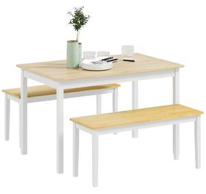 HOMCOM Dining Table and Bench Set, Farmhouse Kitchen Table and Bench with Wooden Frame for Living Room, Dining Room, Natural and White