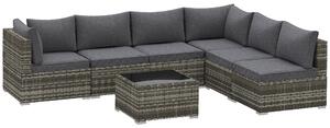 Outsunny 7 Pieces Outdoor PE Rattan Corner Sofa Set, Patio Wicker Conversation Chaise Lounge Furniture w/ Tempered Glass Table-top & Soft Padded Cushion for Garden, Backyard, Lawn, Dark Grey