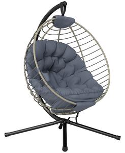 Outsunny Rattan Relaxation: Outdoor Hanging Chair with Stand, Padded Cushion, Foldable, Cup Holder, Greystone