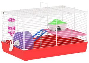 PawHut Dwarf Hamster Metal Cage w/ Tunnels Exercise Wheel Water Bottle Dishes Red and White Aosom UK