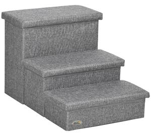 PawHut Cat Stairs with Storage Boxes, 3 Steps Dog Stairs for Bed, Pet Ladder for Couch Sofa, Easy Installation, 63.5x42.5x40.5 cm, Grey Aosom UK