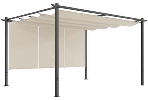 Outsunny 3 x 4m Metal Pergola with Retractable Roof and Roller Shade, Wall-Mounted or Free Standing Garden Gazebo Canopy Pergola Kit, UPF30+ Outdoor Sun Shade Shelter, Beige