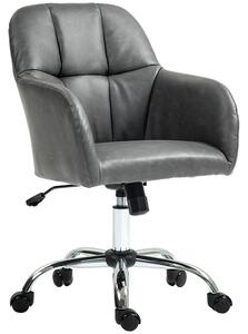 HOMCOM Leather Swivel Chair with Thick Padded Seat, PU Leather Office Chair, Makeup Vanity Chair with Height Adjustable, Wheels, Grey Aosom UK