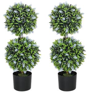 HOMCOM Set of 2 Decorative Artificial Plants Ball Trees with Lavender Flowers in Pot Fake Plants for Home Indoor Outdoor Decor, 70cm, Blue