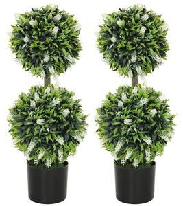 HOMCOM Set of 2 Decorative Artificial Plants Ball Trees with Lavender Flowers in Pot Fake Plants for Home Indoor Outdoor Decor, 70cm, White