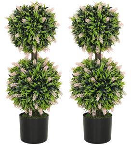 HOMCOM Set of 2 Decorative Artificial Plants Ball Trees with Lavender Flowers in Pot Fake Plants for Home Indoor Outdoor Decor, 70cm, Pink