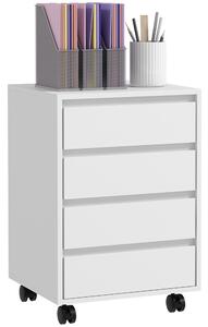 HOMCOM Four-Drawer Office Filing Cabinet, with Wheels - White