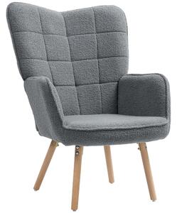 HOMCOM Modern Accent Chair, Upholstered Tufted Wingback Armchair with Seat Padding, Leisure Lounge Bedroom Chair with Wood Legs, Dark Grey