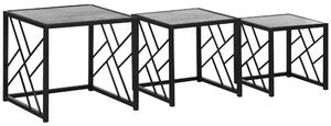 HOMCOM Set of 3 Nest of Tables, Square Side Tables with Black Metal Frame, for Living Room, Bedroom and Office, Grey