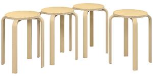 HOMCOM Stackable Stools Set of 4, Modern Stacking Chairs, Round Backless Stools for Kitchen, Dining Room, Office, Outdoors, Nature Wood Finish