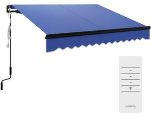 Outsunny 2.5 x 2m Electric Awning with LED Light and Remote Controller, Aluminium Frame DIY Retractable Awning, UV50+ Sun Shade Canopy for Garden Patio Deck Door Window, Blue