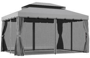 Outsunny 3 x 4m Aluminium Garden Gazebo, Marquee Canopy Shelter Pavilion Party Tent with Nets and Curtains for Garden and Deck, Light Grey