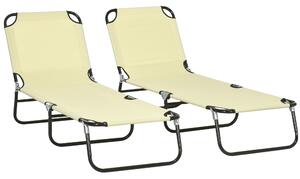 Outsunny Set of Two Metal Frame Folding Sun Loungers - Beige