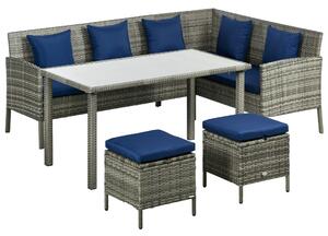 Outsunny 5 Pieces Rattan Garden Furniture Set with Dining Table, Cushions - Dark Blue