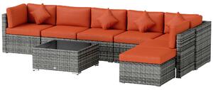 Outsunny Eight-Piece Rattan Sofa Set - Orange/Grey