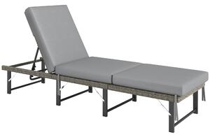 Outsunny Single Folding Rattan Sun Lounger, with Cushion - Grey