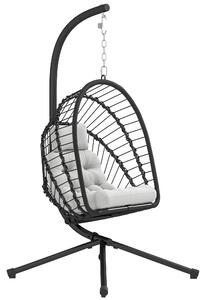 Outsunny Outdoor PE Rattan Swing Chair with Cushion, Garden Foldable Basket Patio Hanging Egg Chair with Metal Stand, Headrest, for Indoor and Outdoor, Black