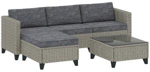 Outsunny 5-Piece Rattan Patio Furniture Set with Corner Sofa, Footstools, Coffee Table, for Poolside, Dark Grey