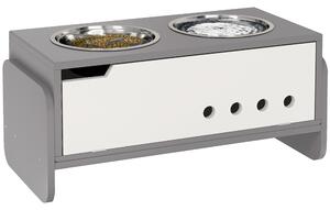 PawHut 3 Height Adjustable Raised Dog Bowls, Dog Feeding Storage Station w/ Slow Feeder Mat, 2 Stainless Steel Bowls