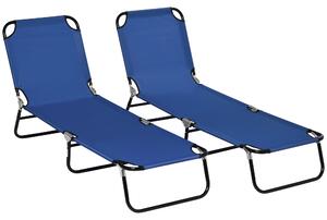 Outsunny Folding Sun Loungers Set of 2, Outdoor Day Bed with Reclining Back, Steel Recliner Garden Chairs with Breathable Mesh for Beach, Patio, Black